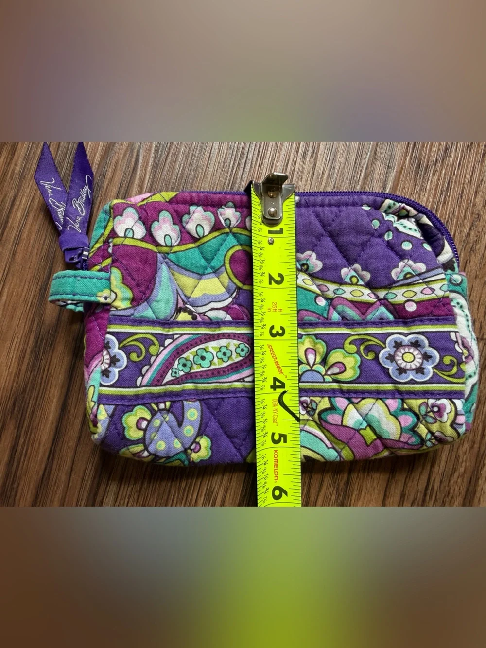 Vera Bradley Purple Heather Floral Quilted Small Makeup Zipper Clutch